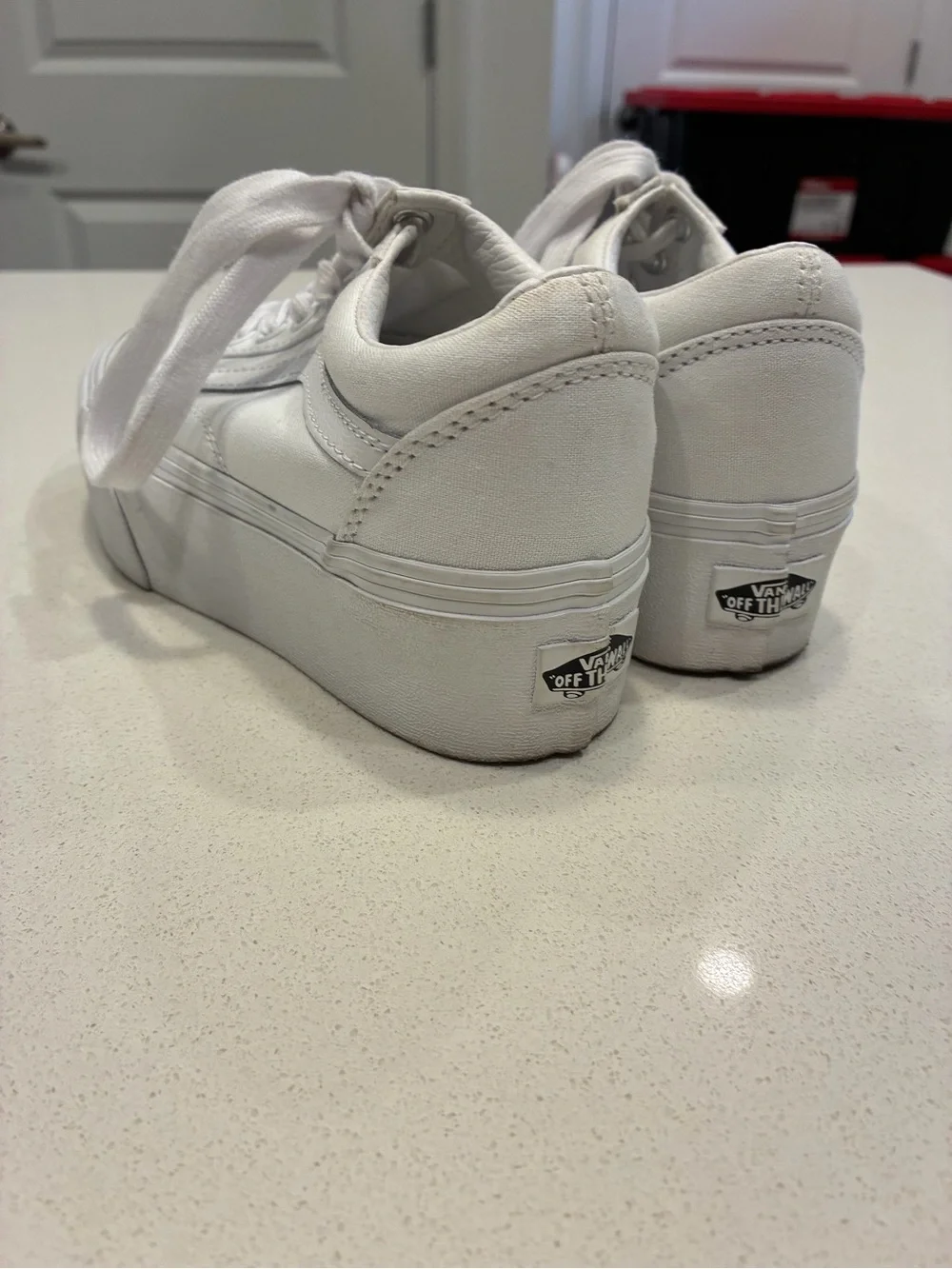 White Platform Sneakers - Women's Casual Lace-Up Size 5